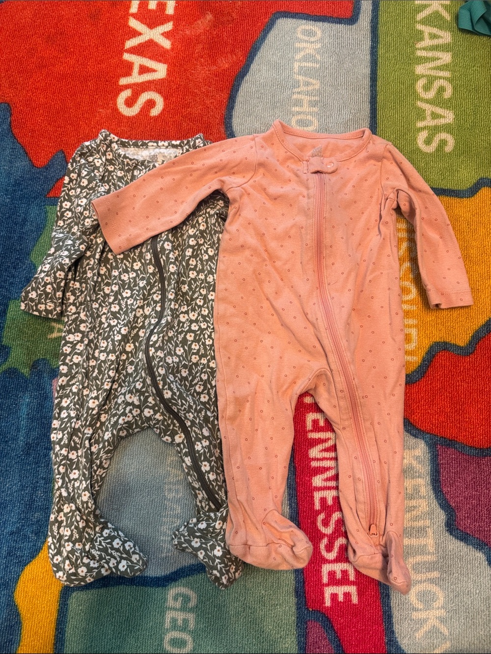 Carter's Floral and Solid Footies Set - Pink, Blue, Green